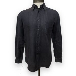 Fay Made in Italy Luxury Linen Shirt Mens Medium 15.5 Garment Dyed Faded Black